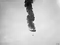 British Caquot balloon falling down in flames after having been attacked by an enemy aircraft near Boyelles, 3 February 1918