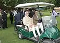 Omar Abdullah drives Vice President of India Ansari in golf cart at Srinagar, Kashmir in 2012.