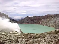 The sulfuric lake of Kawah Ijen Mountain's cauldron, Indonesia