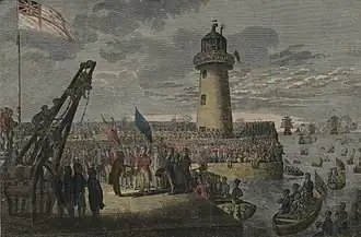 George IV, at Holyhead, August 1821 with lighthouse