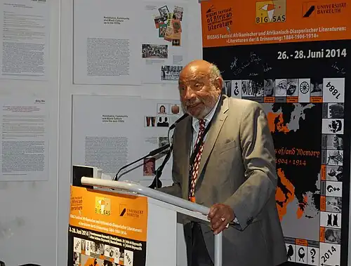 Theodor Wonja Michael pictured given a speak in Bayreuth in 2014
