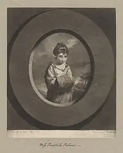 Theophila Palmer, mezzotint by John Raphael Smith of original by Sir Joshua Reynolds. 1767, published 1777, National Portrait Gallery, London, NPG D2540.