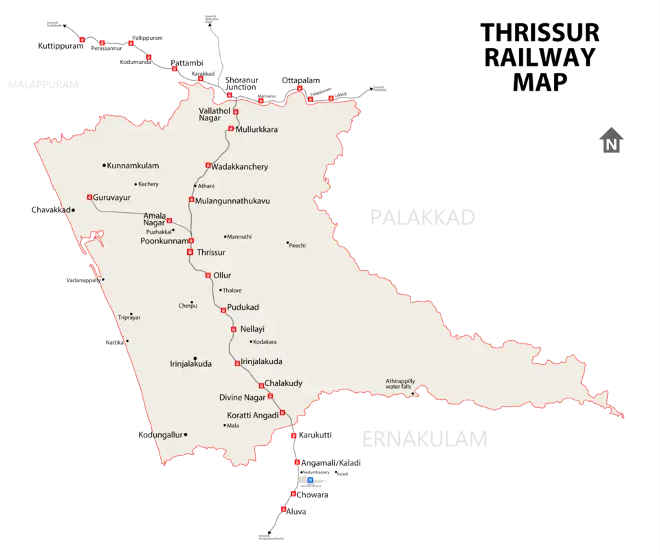 Railway network in Thrissur District