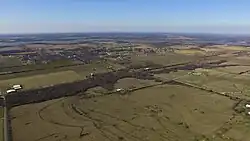 An aerial view of Tioga, TX from the southeast of town.