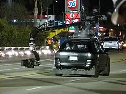 Close up of one of the filming cars