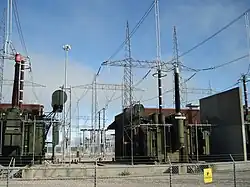 Electric transformers at the plant's switchyard