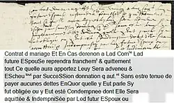 screenshot showing an old, hand-written document and the OCR-transcribed version