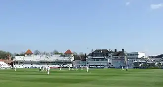 The pavilion (right of centre) at Trent Bridge, Nottingham