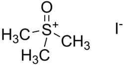 Skeletal formulas of the trimethylsulfoxonium cation and the iodide anion
