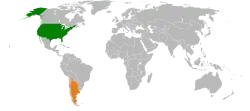 Map indicating locations of USA and Argentina