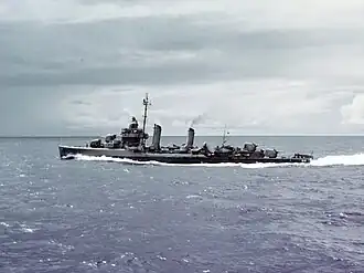 USS Edwards (DD-619) underway in the Caribbean Sea during her shakedown period, c. November 1942.