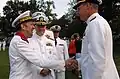 CEMM Admiral Pierre-Francois Forissier (left) greeting Vice-Admiral Kevin M. McCoy.
