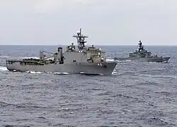 Haruna and USS Harpers Ferry underway on 19 November 2008