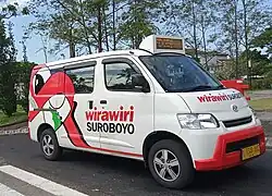 A Wira Wiri Suroboyo operated by Suroboyo Bus is feeder bus or angkot in Surabaya