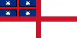 Flag of the United Tribes of New Zealand, adopted variant with black fimbriation (1834)