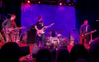 Unwound performing in 2023. From left to right: Scott Seckington, Jared Warren, Sara Lund, Justin Trosper.