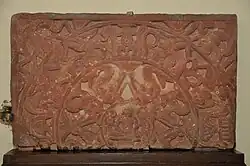 Upper Half of Ayagapatta with Miniature Tirthankara and other sacred symbols, circa 1st Century CE