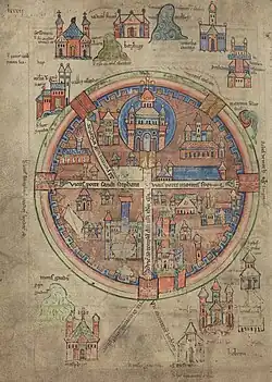A 12th century diagram of Jerusalem in a round shape