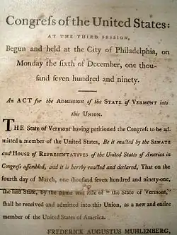 Image 391791 Act of Congress admitting Vermont into the Union (from Vermont)
