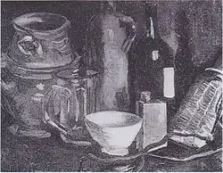 Still Life with Pottery, Beer Glass and a Bottle, 1884, Private Collection (F58)