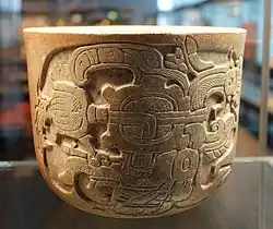 Relief vase with head of aquatic serpent, Chocholá style, Yucatan, Late Classic (Ethnologisches Museum, Berlin)