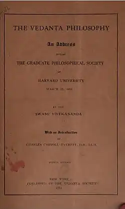 Vedanta Philosophy An address before the Graduate Philosophical Society 1901 cover page