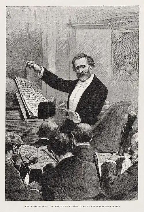 Verdi conducting Aida in Paris 1880 - Gallica - Restoration