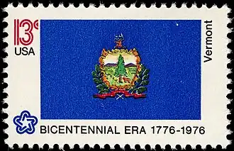 The Vermont state flag as depicted in the 1976 bicentennial postage stamp series.