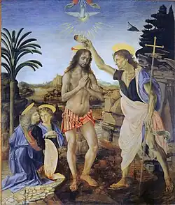 The Baptism of Christ by Andrea del Verrocchio and Leonardo da Vinci, c. 1475