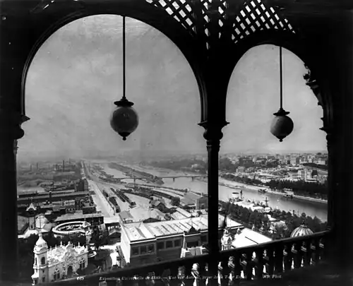View of the Seine and the exposition from the Eiffel Tower
