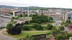 Aerial view of Park Square, where the Sheffield Parkway meets the Sheffield Inner Ring Road
