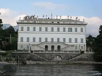 A view from Lake Como on the Neoclassical Villa Melzi
