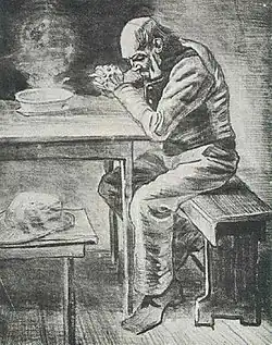 Prayer Before the Meal, pencil, black chalk, ink, heightened with white, December 1882, Private collection, Switzerland (F 1002, JH 281).[13]
