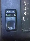 Button on Volvo 850 to select between economy and sport modes, as well as button to select winter traction mode.