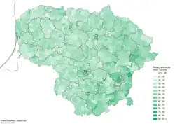 Voter turnout in the first round (by electoral wards)[11]