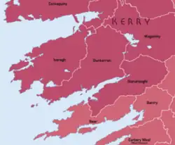 Barony map of County Kerry, 1900; Glanarought barony is in the south.