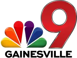 The NBC peacock next to a red numeral 9 trimmed in silver, with the word "Gainesville" in black beneath.