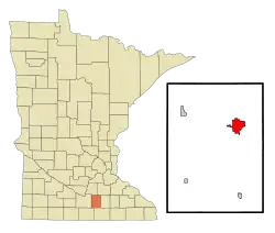 Location of Waseca within Waseca County and state of Minnesota