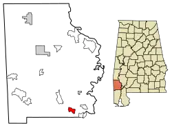 Location of Fairford in Washington County, Alabama.