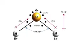 Image 21Water molecule - structure and dipole moment (from Properties of water)