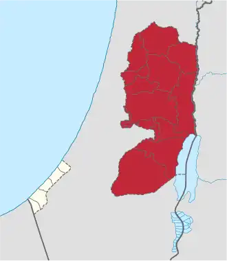 Location of the West Bank within the claimed territory of the State of Palestine