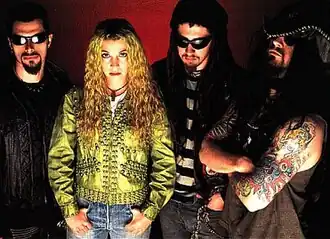White Zombie circa 1995. Left to right: John Tempesta, Sean Yseult, Jay Yuenger, and Rob Zombie.