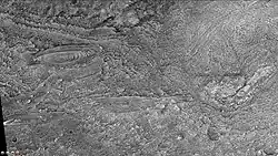 Layers in mound of Crommelin crater, as seen by CTX camera. Note: this is an enlargement of previous image.