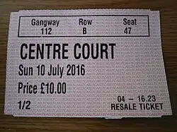 Image 52Wimbledon operates a ticket resale system where returned Show Court tickets can be purchased. All proceeds go to charity. (from Wimbledon Championships)