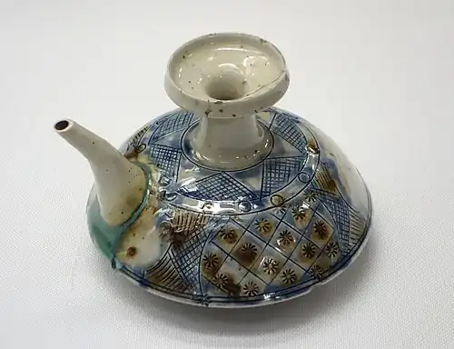 Tsuboya ware wine bottle with spout, second Shō Dynasty, Ryukyu Kingdom, 19th century