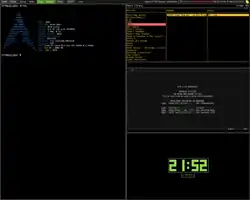 WMFS with urxvt, ncmpcpp, Vim, and tty-clock open