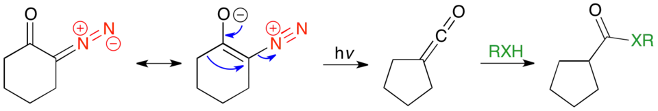 Ring contraction of α-diazocyclohexanone via Wolff-rearrangement