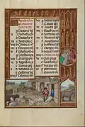 April Calendar Page;Milking and Butter Making; Zodiacal Sign of Taurus by Master of James IV