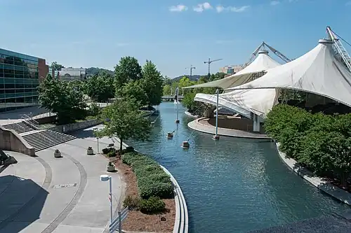 Southern portion of the park, with the Knoxville Convention Center at the left and the Tennessee Amphitheater at the right