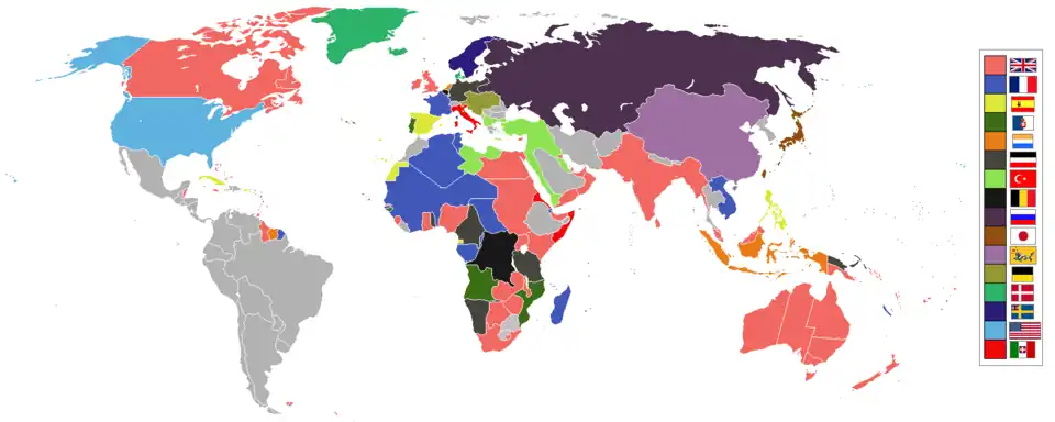 A world map colored to show imperial control (from Human history)